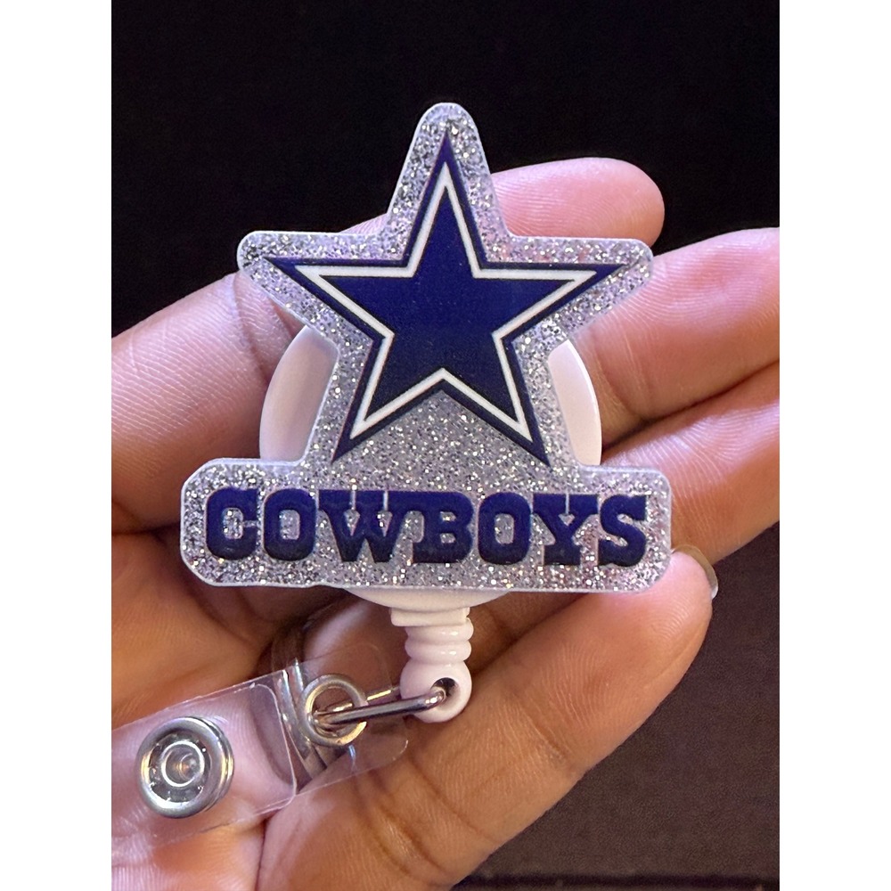 Dallas Cowboys Retractable Badge Reel Blue Glitter NFL ID Holder